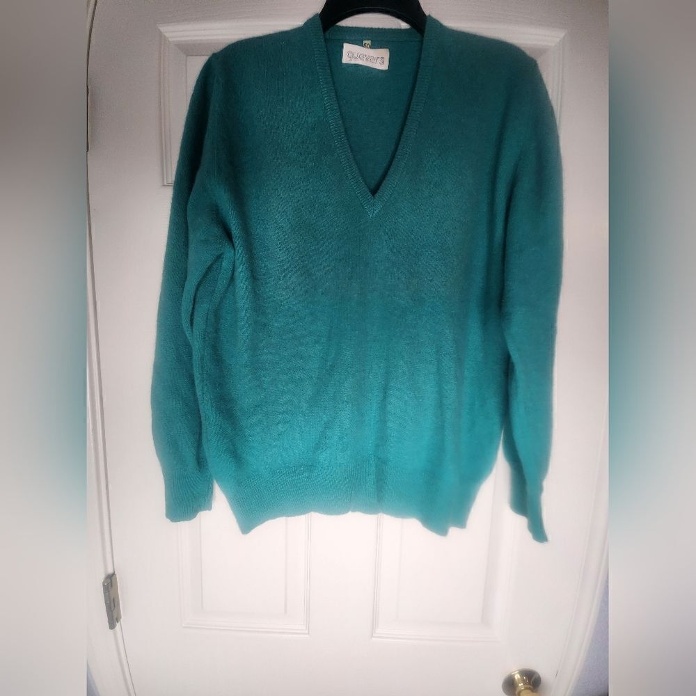Guevers M Teal Long Sleeves Knitted V-neck 80% WOOL Women’s Sweater